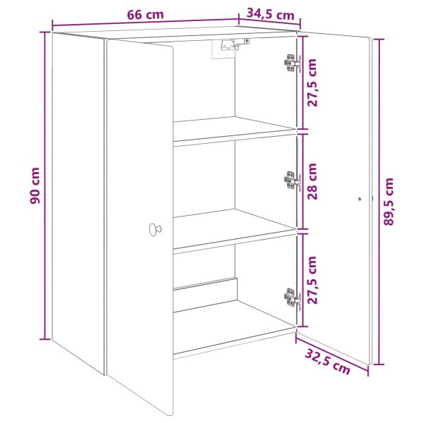 Стенно шкафче Бяло 66 x 34,5 x 90 см Инженерна дървесина