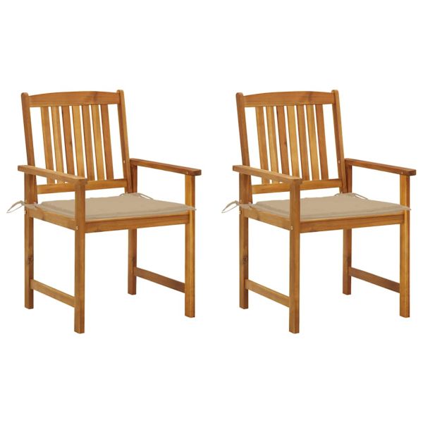 Градински столове с възглавници, 2 бр, акация масив
