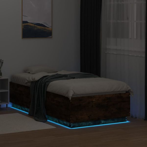 Рамка за легло с LED осветление, опушен дъб, 90x190 см