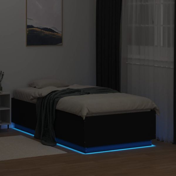 Рамка за легло с LED осветление черна 75x190 см инженерно дърво