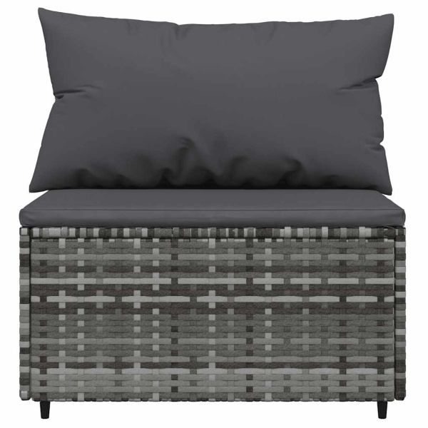Градински лаундж комплект с възглавници 3 части сив полиратан