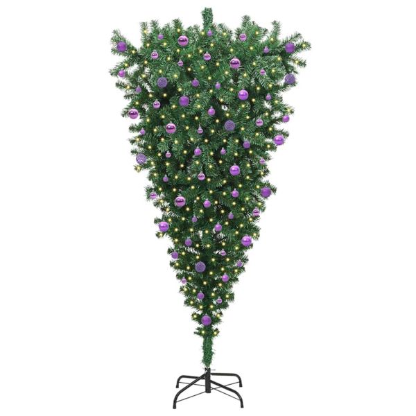 Дърво за Коледа с обърната форма и комплект топки Зелен 210 cm