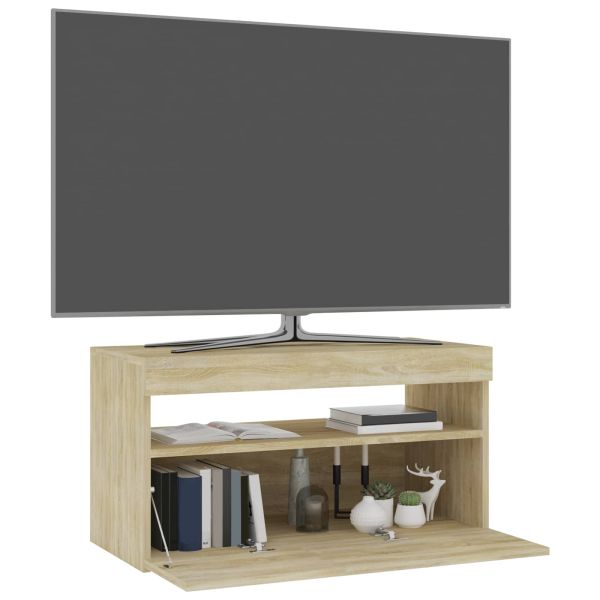ТВ шкаф с LED осветление, дъб сонома, 75x35x40 см