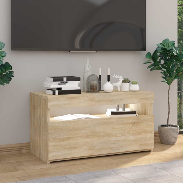 ТВ шкаф с LED осветление, дъб сонома, 75x35x40 см