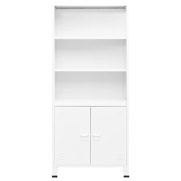 Индустриална етажерка за книги, бяла, 80x32x180 см, стомана