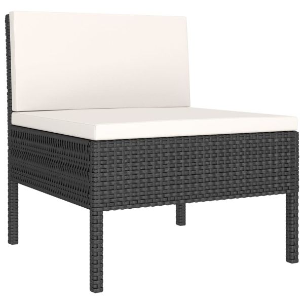 Градински комплект с възглавници, 5 части, черен полиратан