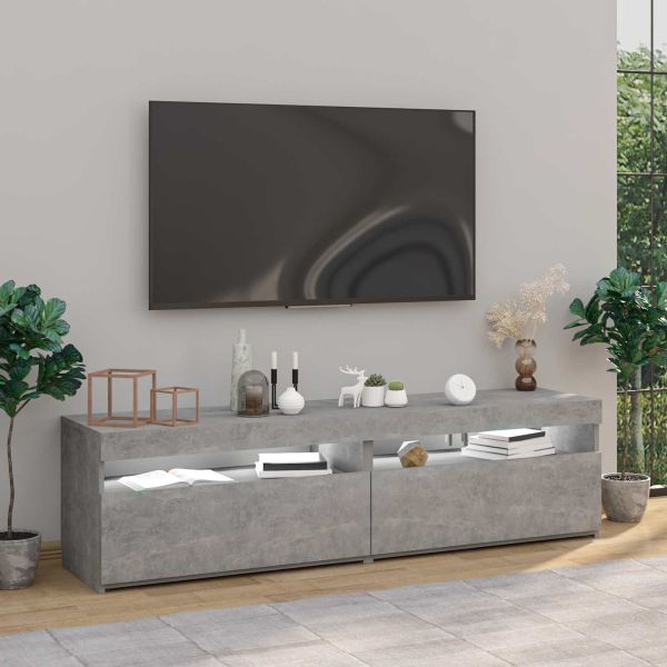ТВ шкафове, 2 бр, с LED осветление, бетонно сиви, 75x35x40 см