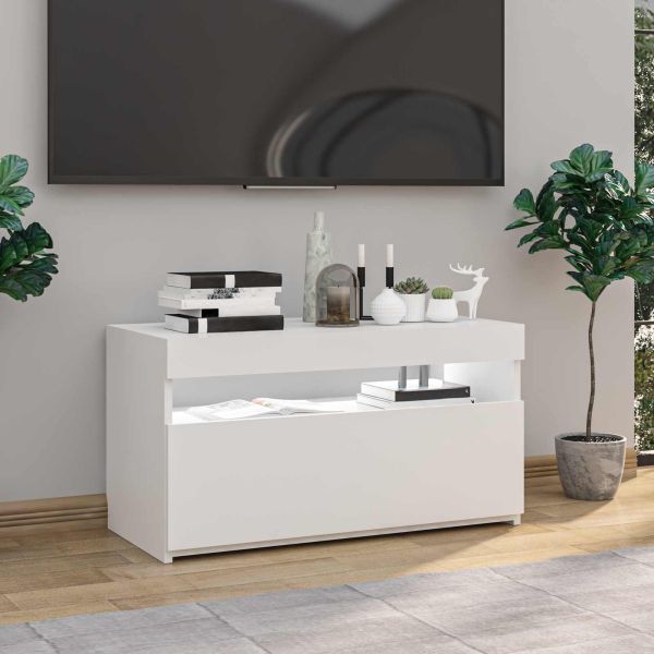 ТВ шкаф с LED осветление, бял, 75x35x40 см