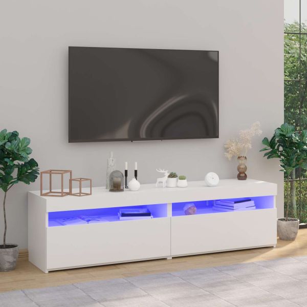 ТВ шкафове, 2 бр, с LED осветление, бели, 75x35x40 см