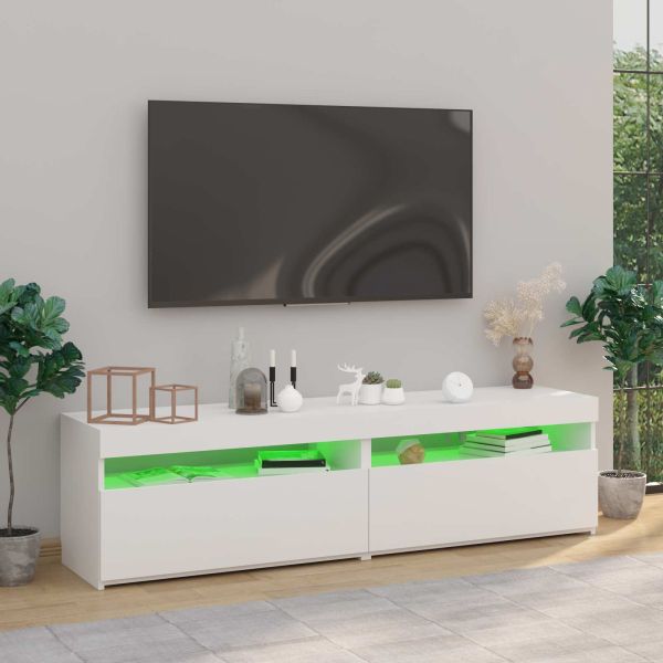 ТВ шкафове, 2 бр, с LED осветление, бели, 75x35x40 см
