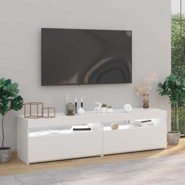 ТВ шкафове, 2 бр, с LED осветление, бели, 75x35x40 см