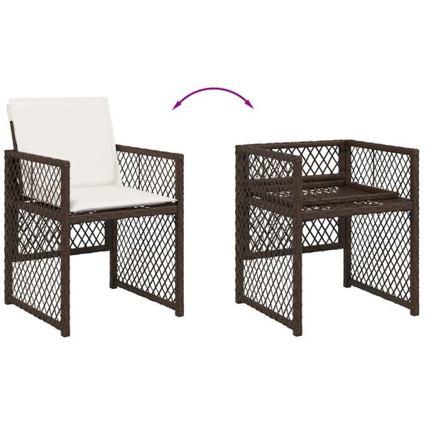 Градински комплект за хранене, 9 части, с възглавници, кафяв, полиратан