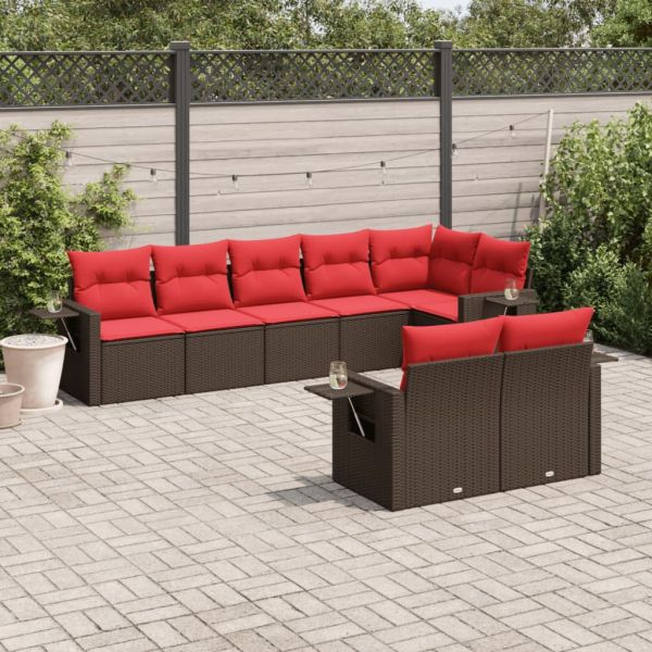 Комплект градински дивани с възглавници, 8 части, кафяв, полиратан