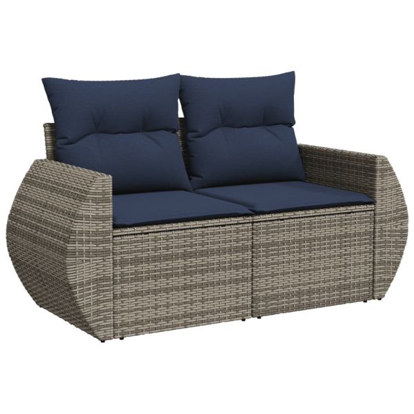 Градински комплект дивани с възглавници, 8 части, сив, полиратан