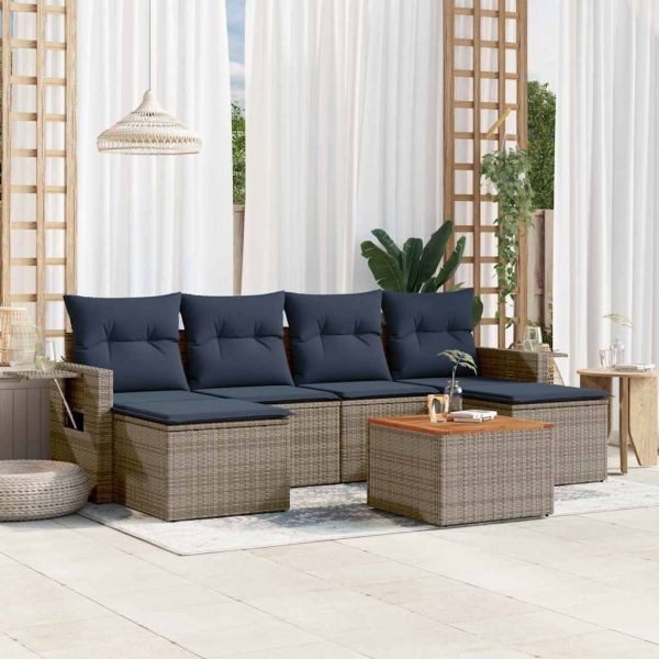 Градински комплект дивани с възглавници, 7 части, сив, полиратан