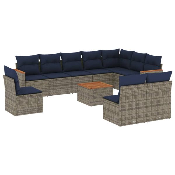 Комплект градински дивани с възглавници, 11 части, сив, полиратан