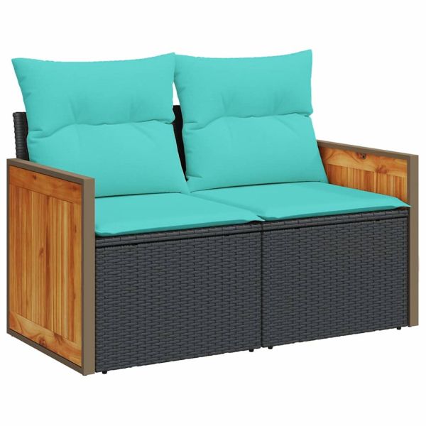Комплект градински дивани с възглавници, 10 части, черен полиратан