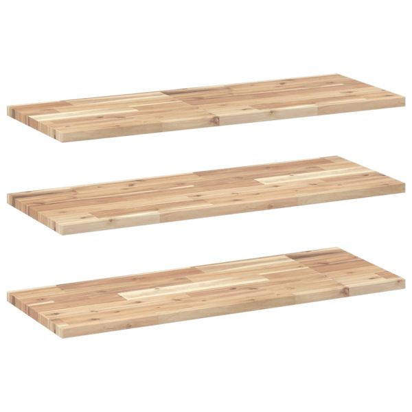 Плаващи рафтове, 3 бр., 100x30x2 см, необработена масивна дървесина, акация