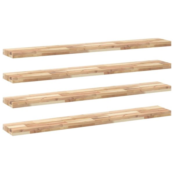 Плаващи рафтове, 4 бр., 120x20x4 см, необработена масивна дървесина, акация