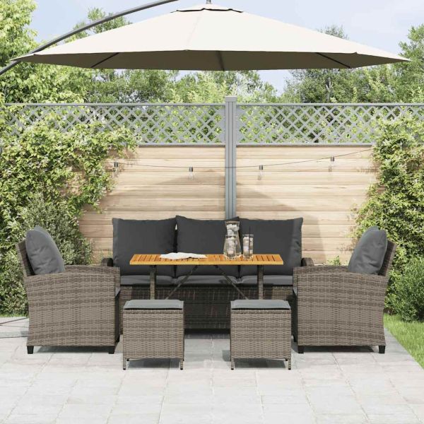 Градински комплект от 6 дивана с възглавници, сив, полиратан