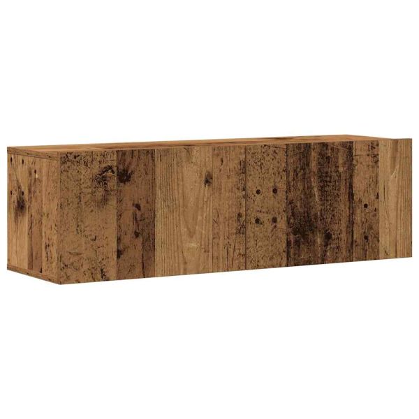 Комплект стенен ТВ шкаф, 4 части, старо дърво, 100x30x30 см