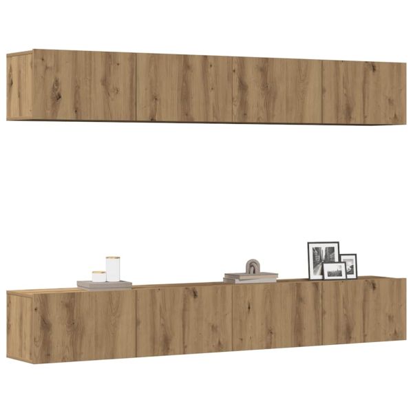 Комплект стенен ТВ шкаф, 4 части, дъбов, 100x30x30 см