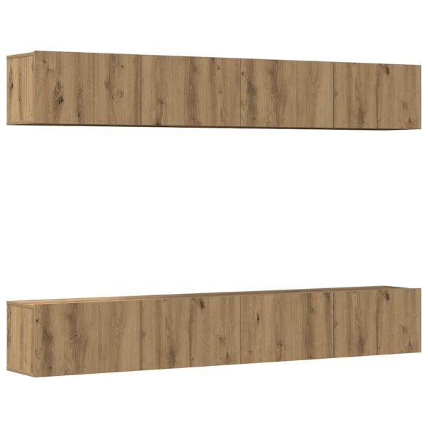 Комплект стенен ТВ шкаф, 4 части, дъбов, 100x30x30 см