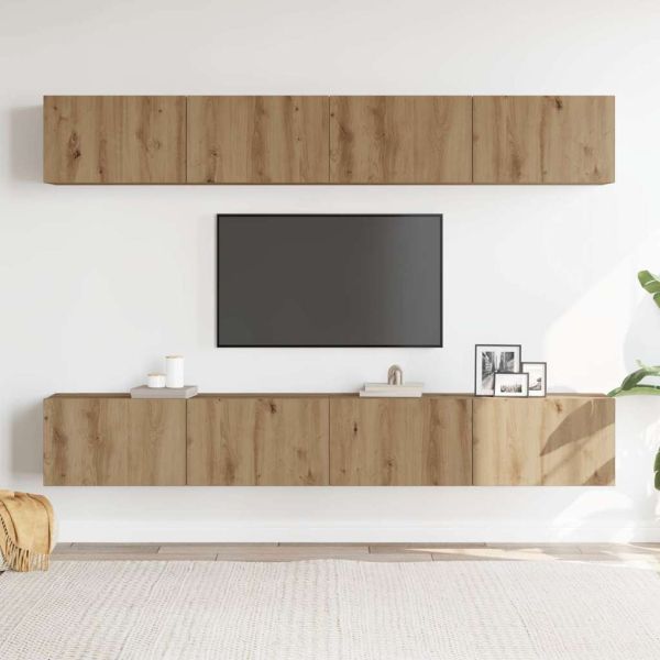 Комплект стенен ТВ шкаф, 4 части, дъбов, 100x30x30 см