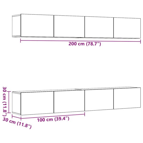 Комплект стенен ТВ шкаф, 4 части, дъбов, 100x30x30 см