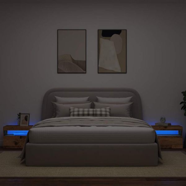 Нощно шкафче с LED осветление, старо дърво, 60x35x40 см, инженерно дърво
