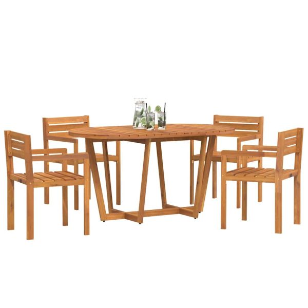 Градински комплект за хранене от 5 части, масивна акация