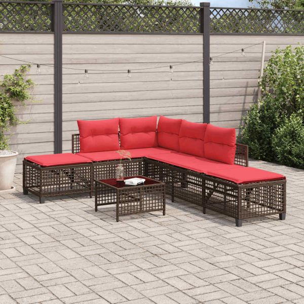 Ъглов градински комплект от 3 дивана с възглавници, кафяв, полиратан