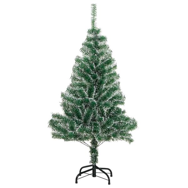 Изкуствена коледна елха, 150 LED, топки и флокиран сняг, 120 см