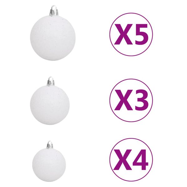 Изкуствена коледна елха, 150 LED, топки и флокиран сняг, 120 см