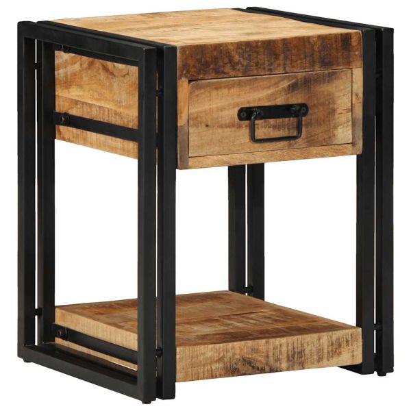 Нощно шкафче 40x40x50 см, масивно необработено дърво, цвят манго