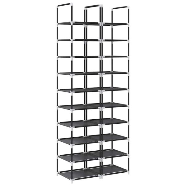 Стелажи за обувки, 2 бр., 10 нива, черни, 33x33x174 см, нетъкан текстил