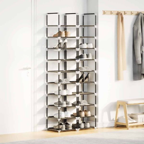 Стелажи за обувки, 2 бр., 10 нива, черни, 33x33x174 см, нетъкан текстил