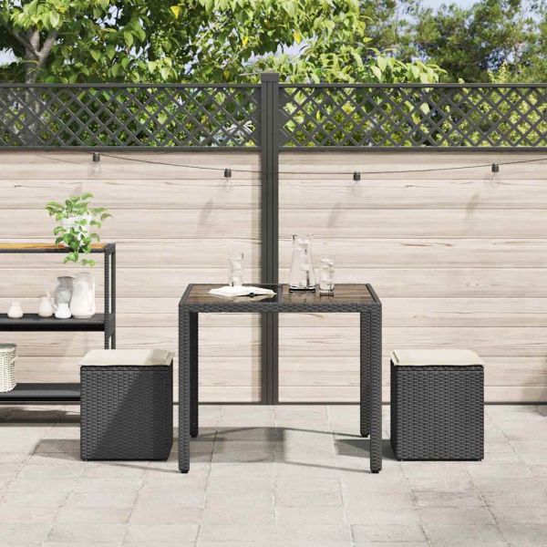 Градински столове с възглавници, 2 бр., черни, 40x40x43 см, полиратан