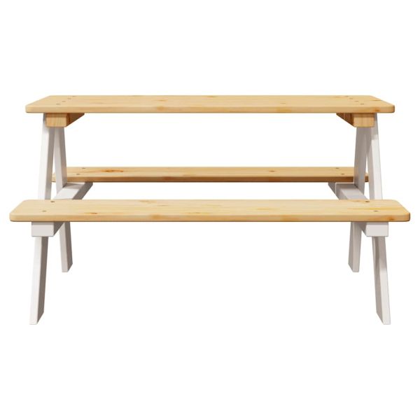Детска маса с пейки IRUN бяла 90x79,5x50 см масивна дървесина
