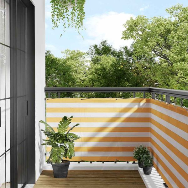 Балконски параван, жълто-бели райета, 90x800 см