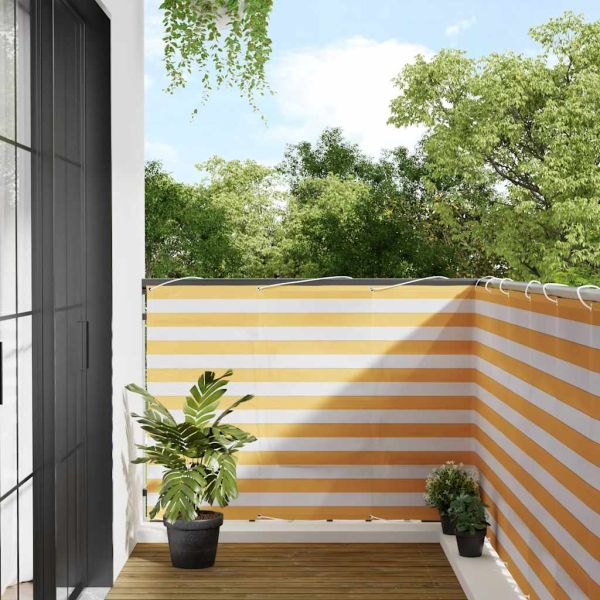 Балконски параван, жълто-бели райета, 120x700 см