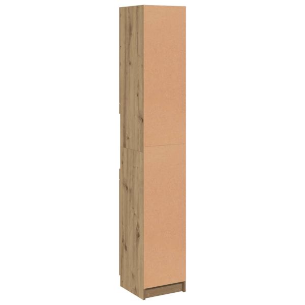 Шкаф за баня, дъбов, 32x34x188,5 см, инженерно дърво