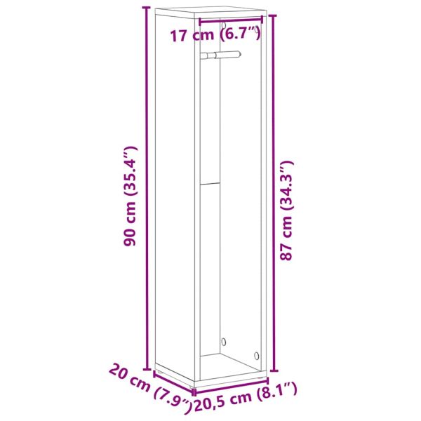 Шкаф за баня с поставка за ролки, бял, 20,5x20x90 см