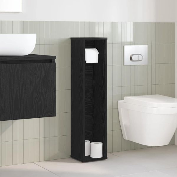 Шкаф за баня с поставка за ролки, черен, 20,5x20x90 см