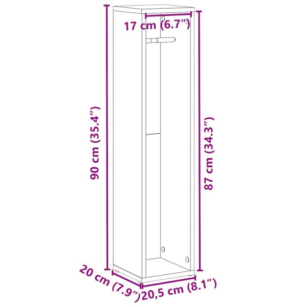 Шкаф за баня с поставка за ролки, черен, 20,5x20x90 см