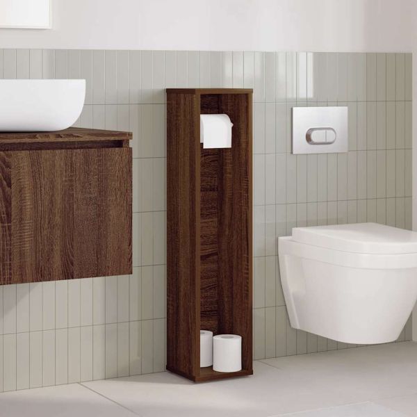 Шкаф за баня с поставка за ролкови ролки, кафяв дъб, 20,5x20x90 см