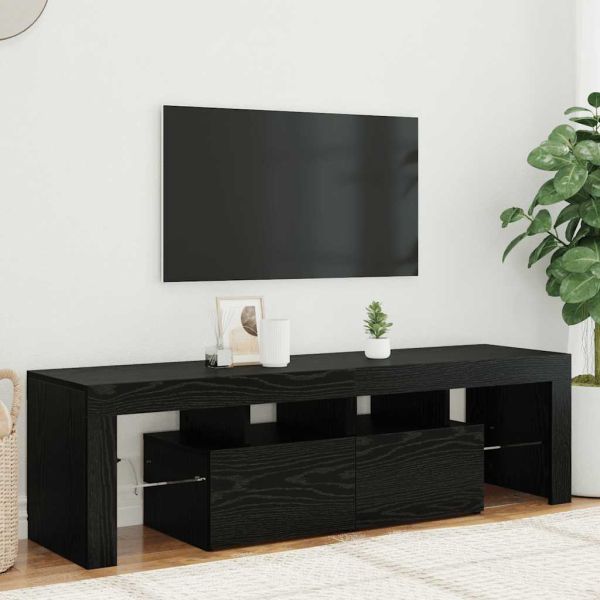 ТВ шкаф с LED осветление, черен дъб, 140x36,5x40 см, инженерно дърво