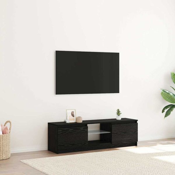 ТВ шкаф с LED осветление, черен дъб, 120x30x36 см, инженерно дърво