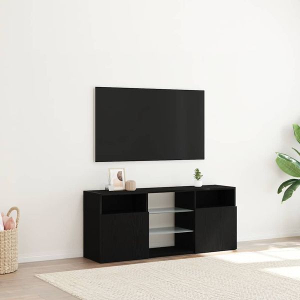 ТВ шкаф с LED осветление, черен дъб, 120x30x50 см, инженерно дърво