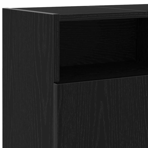 ТВ шкаф с LED осветление, черен дъб, 120x30x50 см, инженерно дърво